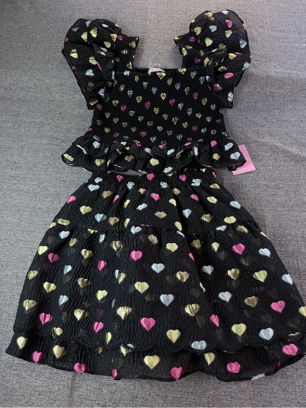 TYLER TWEEN OUTFIT SET - FOIL HEARTS Black Heart-Print Ruffle Kids Dress - Picture 6 of 14